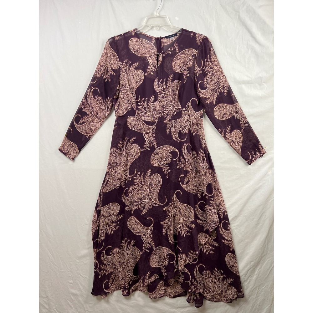 Tommy Hilfiger Paisley Maxi Dress Womens 14W Burgundy Chiffon Long Sleeve Liner